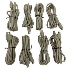Lot of 8 PS/2 Mini‑DIN 6 Male‑to‑Female Keyboard/Mouse Extension Cables – Beige